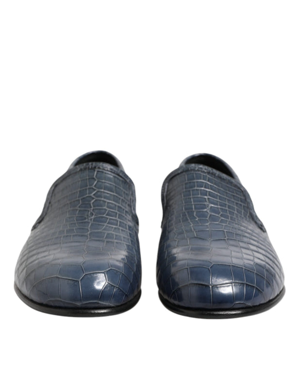 Blue Exotic Leather Slip On Loafers Men Dress Shoes