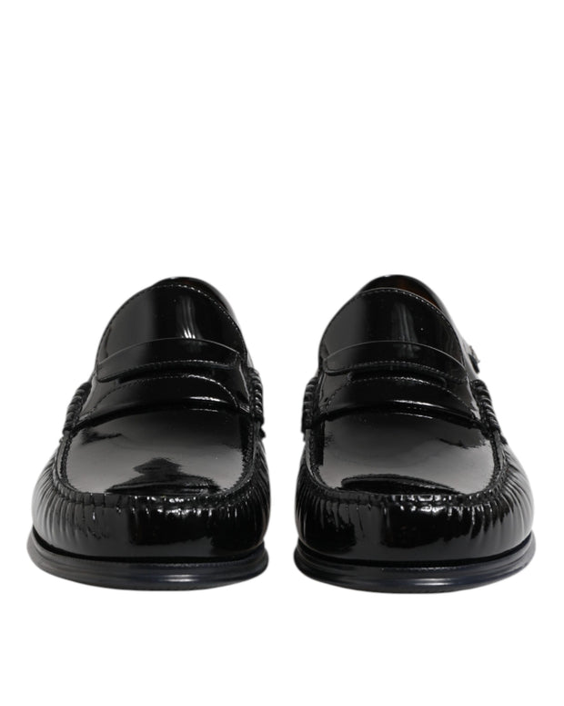 Black Leather Slip On Loafers Dress Shoes