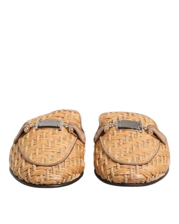 Beige Rattan Flat Mule Men Sandals Shoes