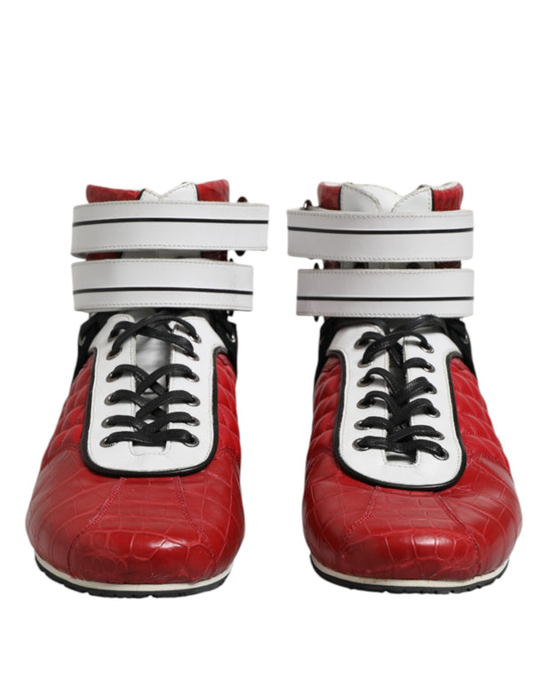 Red Quilted Leather Lace Up Sneakers Shoes