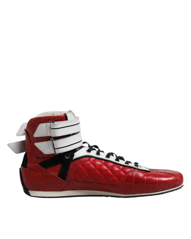 Red Quilted Leather Lace Up Sneakers Shoes