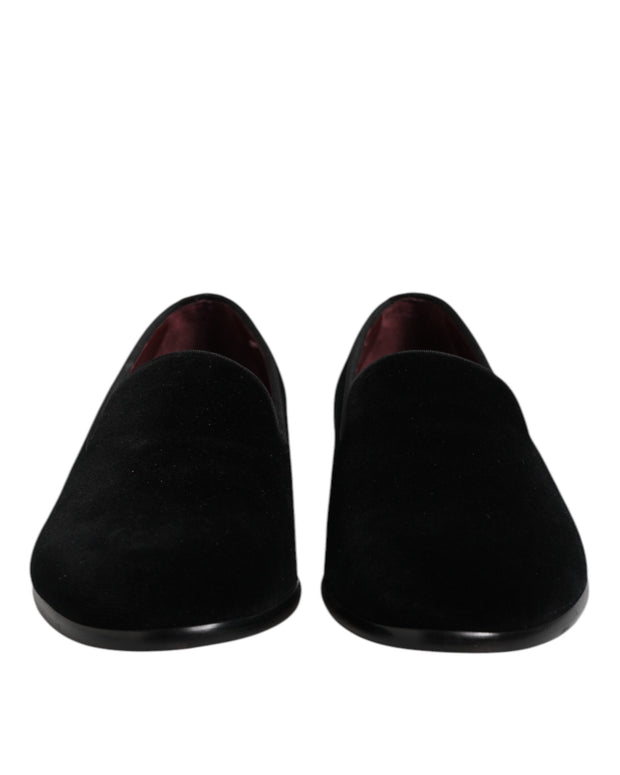 Black Velvet Slip On Loafers Formal Shoes