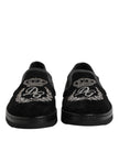 Black Embroidered Crown Loafers Shoes