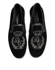 Black Embroidered Crown Loafers Shoes