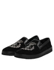 Black Embroidered Crown Loafers Shoes