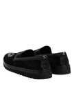 Black Embroidered Crown Loafers Shoes