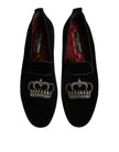 Black Velvet Crystal Crown Loafers Dress Shoes