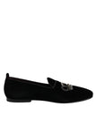 Black Velvet Crystal Crown Loafers Dress Shoes