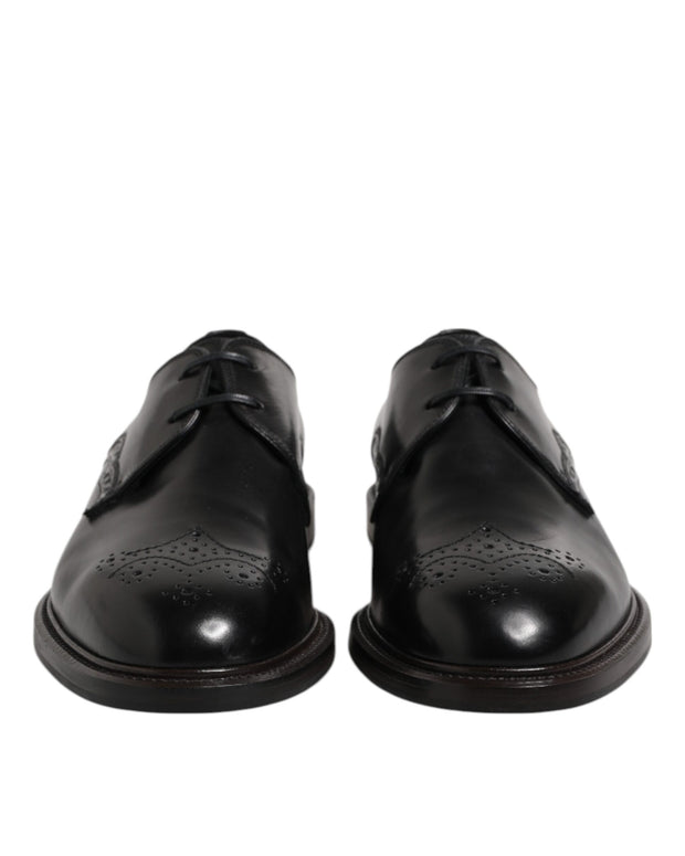Black Leather Derby Wingtip Formal Shoes