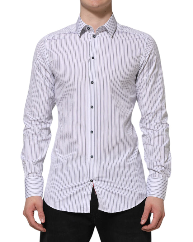 White Blue Striped Cotton GOLD Formal Shirt