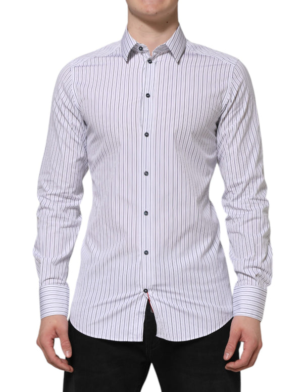 White Blue Striped Cotton GOLD Formal Shirt