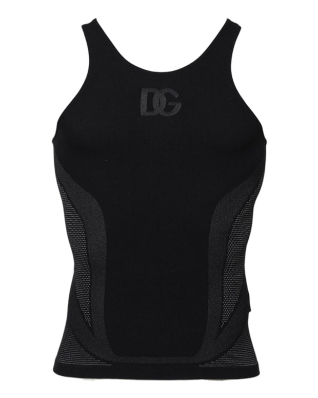 Black Nylon Sleeveless Underwear Tank T-shirt