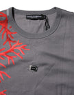 Gray Cotton Coral Print Logo Plaque T-shirt