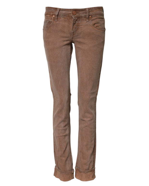 Brown Cotton Slim Fit Denim Low Waist Jeans