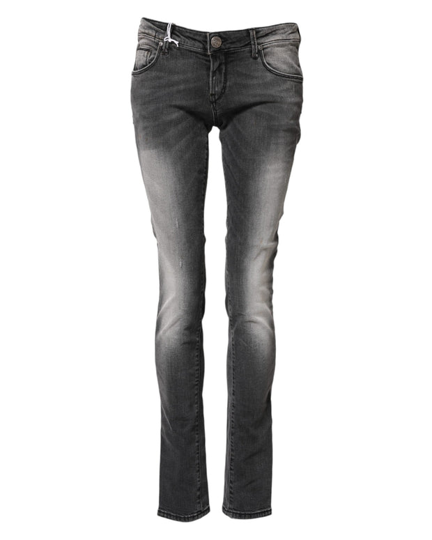 Dark Gray Cotton Slim Fit Denim Low Waist Denim Jeans