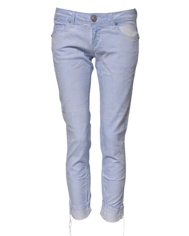 Light Blue Cotton Slim Fit Denim Low Waist Denim Jeans