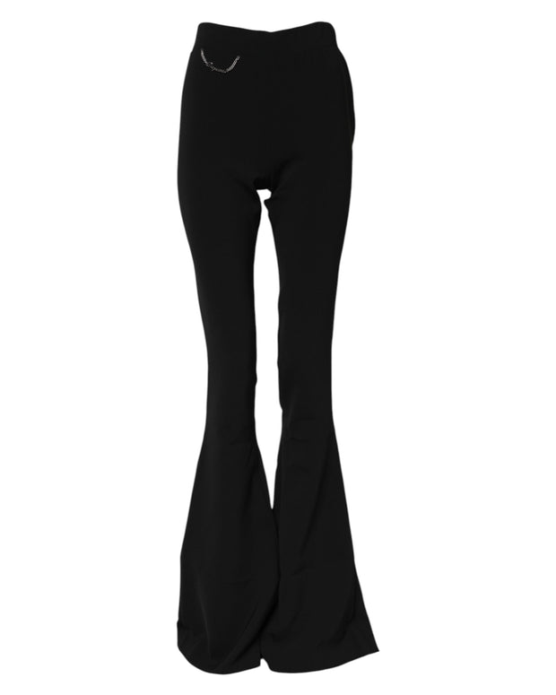 Black Polyester High Waisted Flared Pants