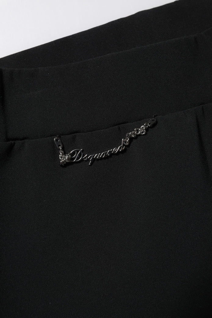 Black Polyester High Waisted Flared Pants