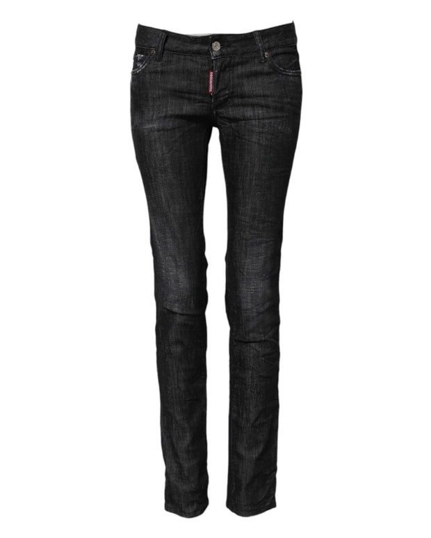 Black Cotton Low Waist Skinny Denim Jeans