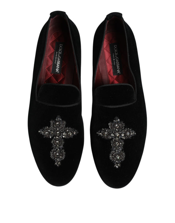 Black Velvet Crystal Crown Formal Dress Shoes