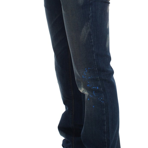 Chic Blue Wash Painted Slim Fit Jeans