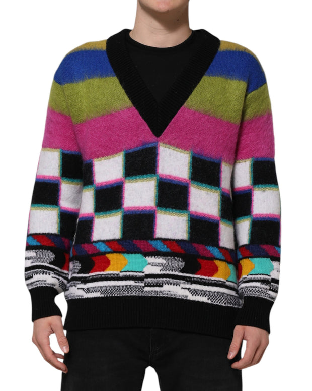 Multicolor Glitch Design Pullover Sweater