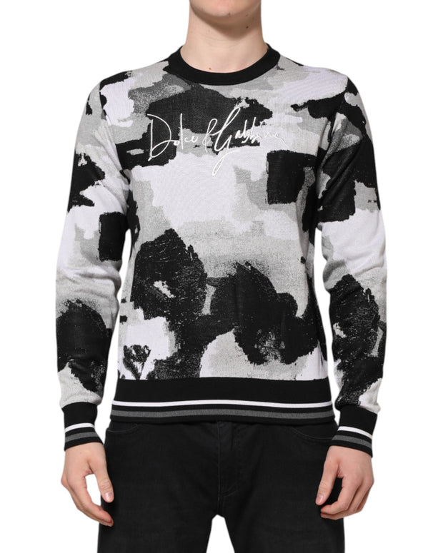 Multicolor Silk Camouflage Pullover Sweater