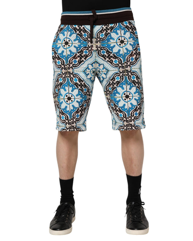 Multicolor Cotton Maiolica Print Bermuda Shorts