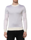 White Silk Crew Neck Long Sleeves T-shirt