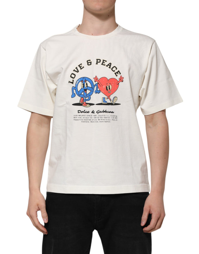 White Love Peace Cotton Men Crew Neck T-shirt