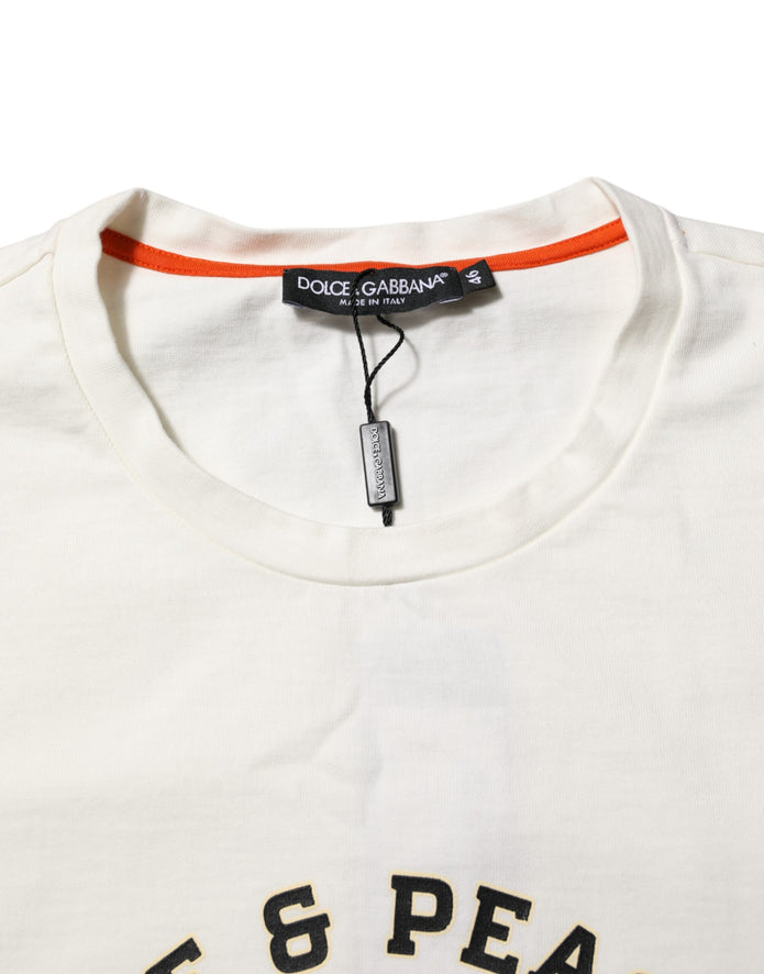 White Love Peace Cotton Men Crew Neck T-shirt