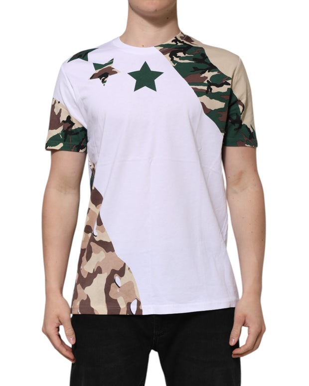 White Camouflage Cotton Men Crew Neck T-shirt