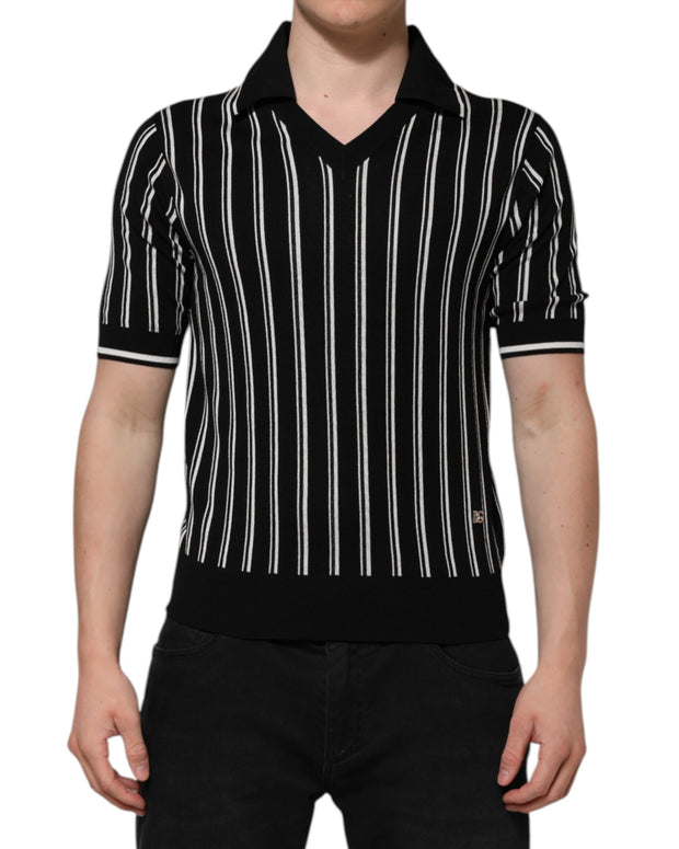 Black White Stripes Collared Polo T-shirt