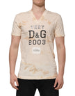Beige Logo Print Short Sleeve V-neck T-shirt