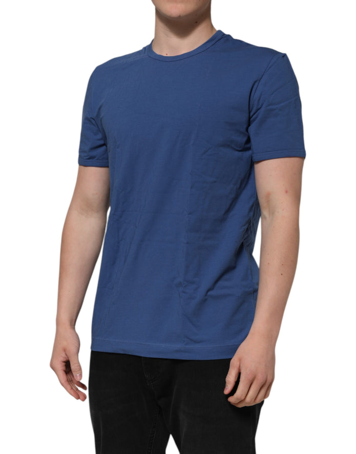 Blue Cotton Men Round Neck Underwear T-shirt