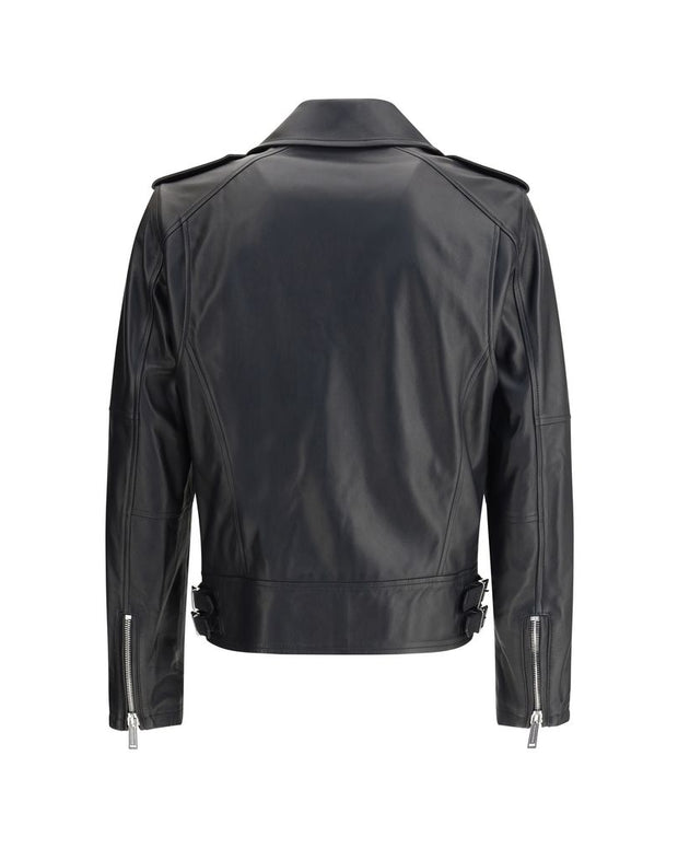 Black Calf Leather Bos Taurus Biker Jacket