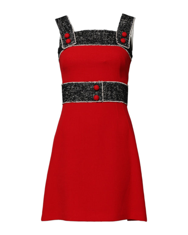 Red Wool Sleeveless A-line Flared Mini Dress