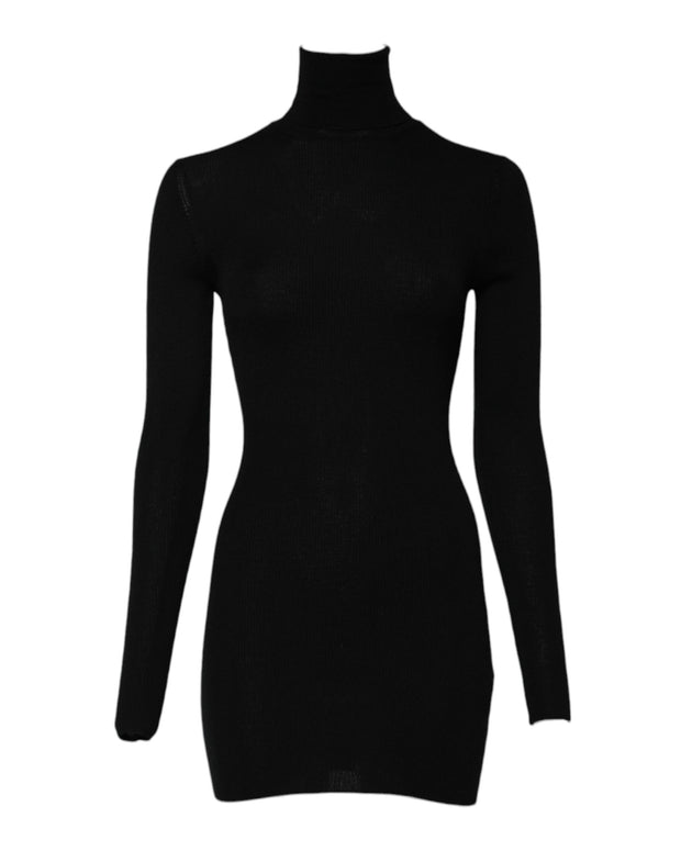 Black Long Sleeves Turtle Neck Mini Dress