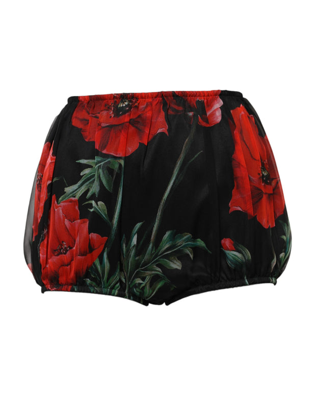 Black Floral High Waist Women Hot Pants Shorts