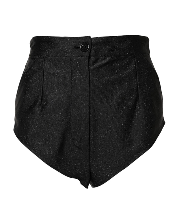 Black Viscose High Waisted Hot Pants Shorts