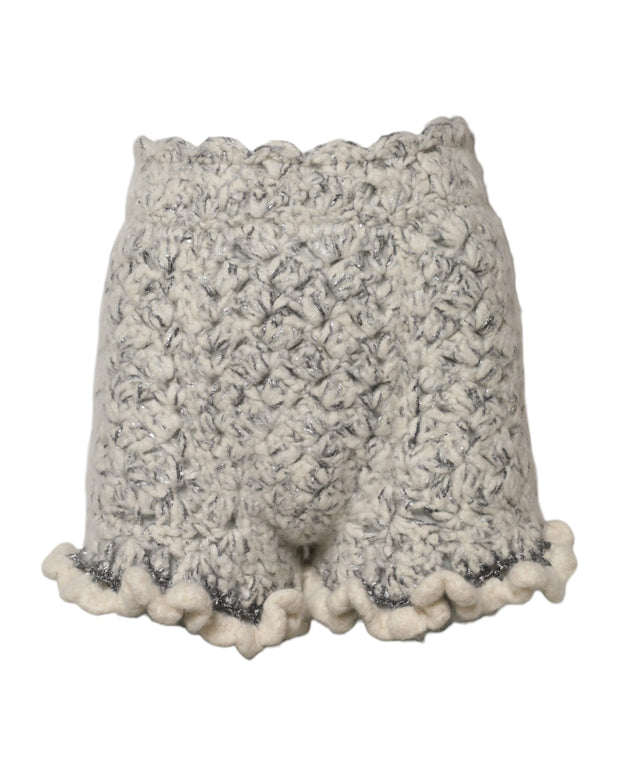 Metallic Bouclé Knit Cashmere Ruffled Shorts