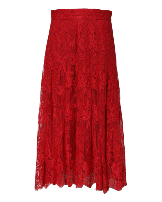 Red Cotton Floral Lace A-line Long Maxi Skirt