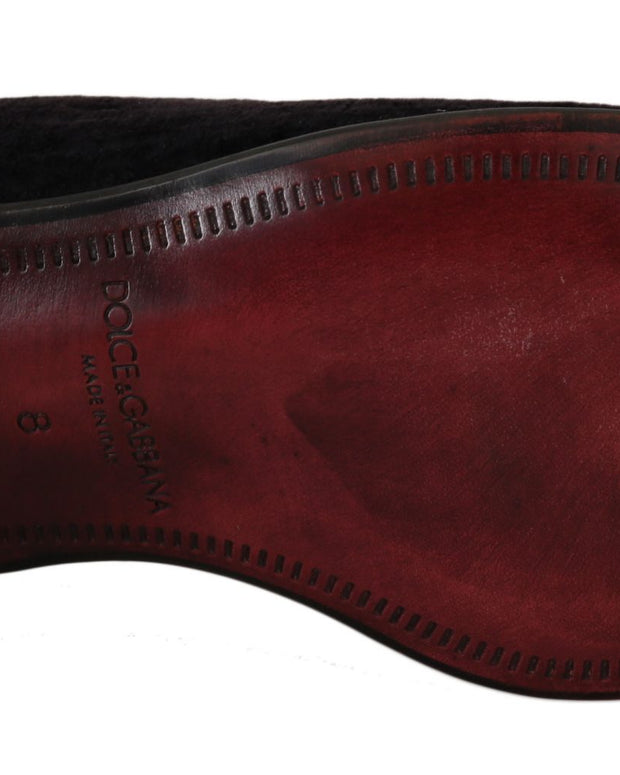 Loafers Black Velvet Gold Crown