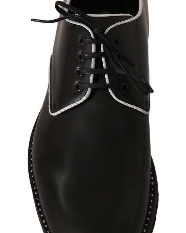 Black Leather White Line Dress Derby Shoes