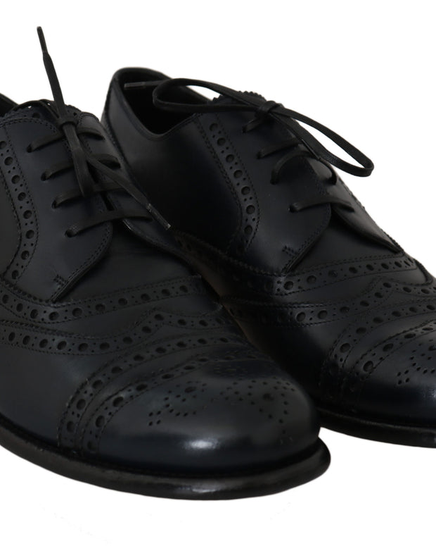 Dark Blue Leather Wingtip Oxford Dress Shoes