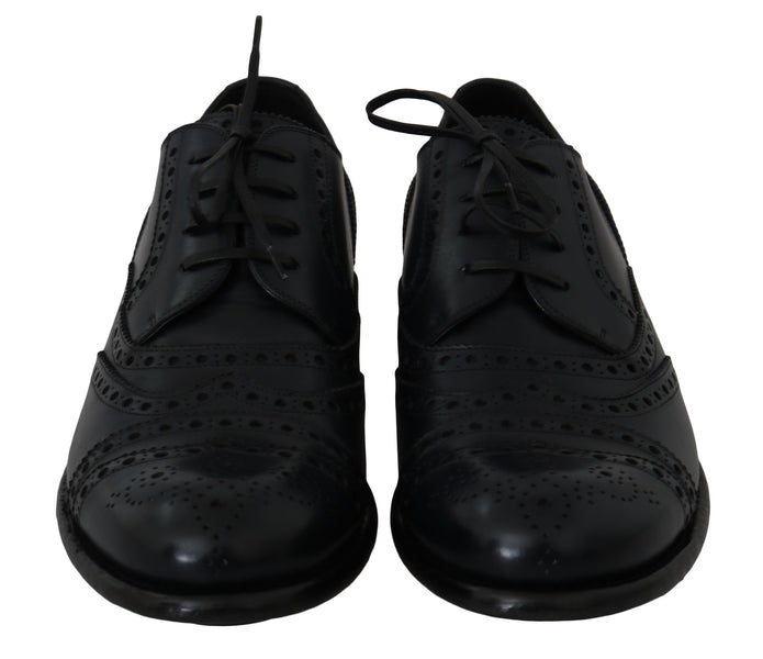 Dark Blue Leather Wingtip Oxford Dress Shoes