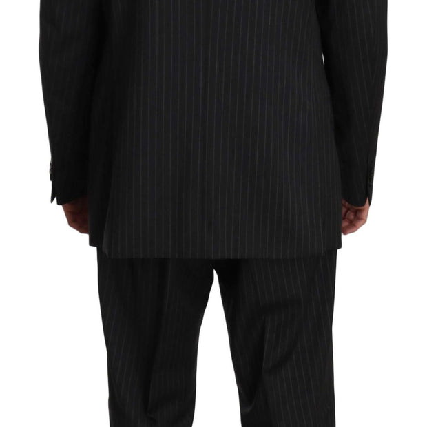 Elegant Black Striped Wool Suit