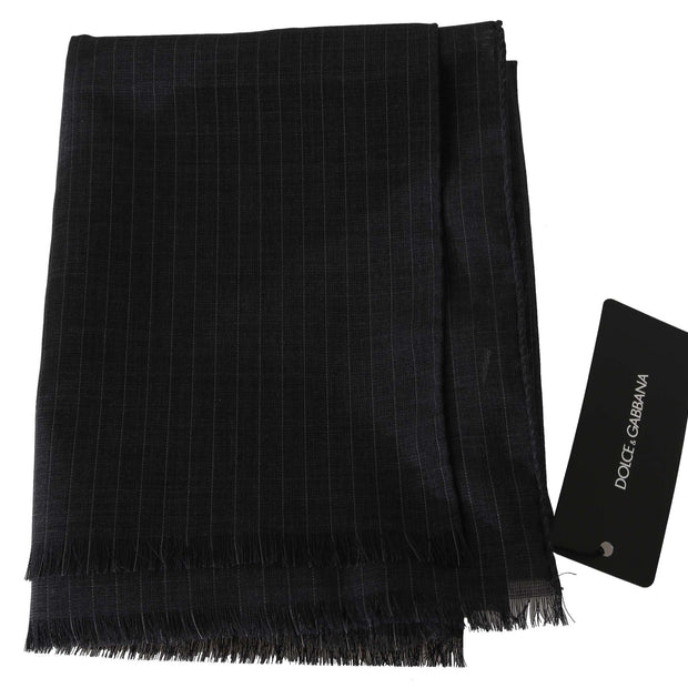 Elegant Gray Striped Wool Men's Scarf