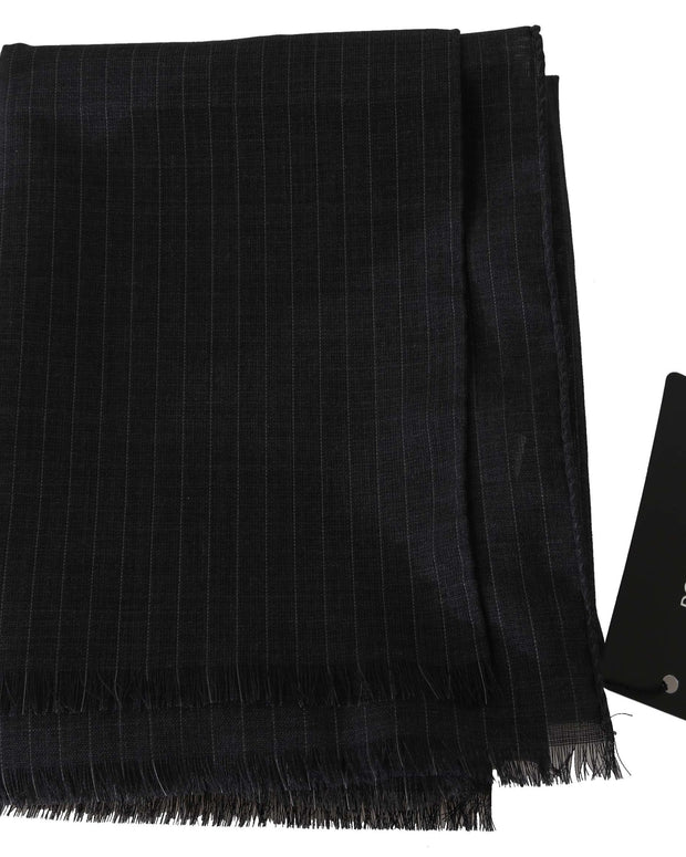 Gray 100% Wool Striped Pattern Wrap Scarf