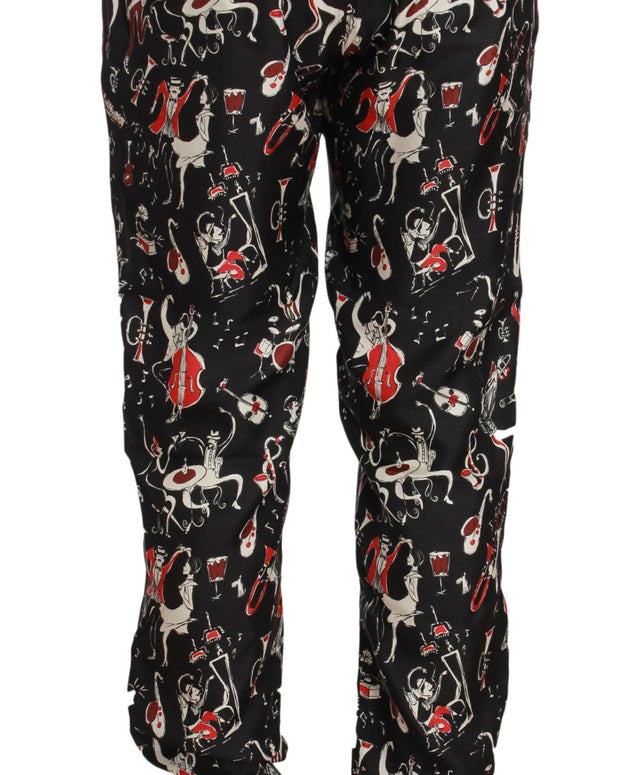 Red Musical Instrument Print Sleepwear Pants